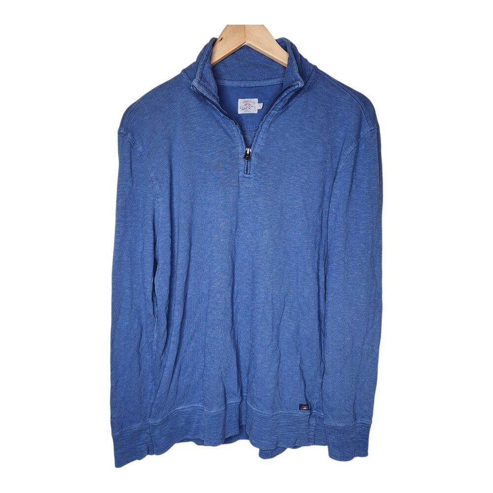 Faherty Quarter Zip Mock Neck Shirt Mens M Blue Long Sleeve Pullover Preppy Golf